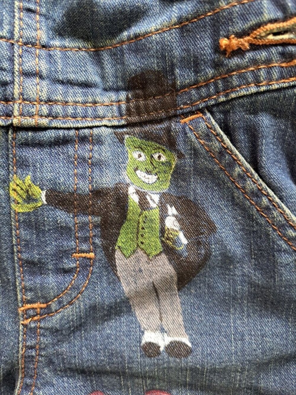 Vtg Hand Painted Thomas Friends Train Denim Bib Overalls Adjustable Pockets 5T - Picture 2 of 11